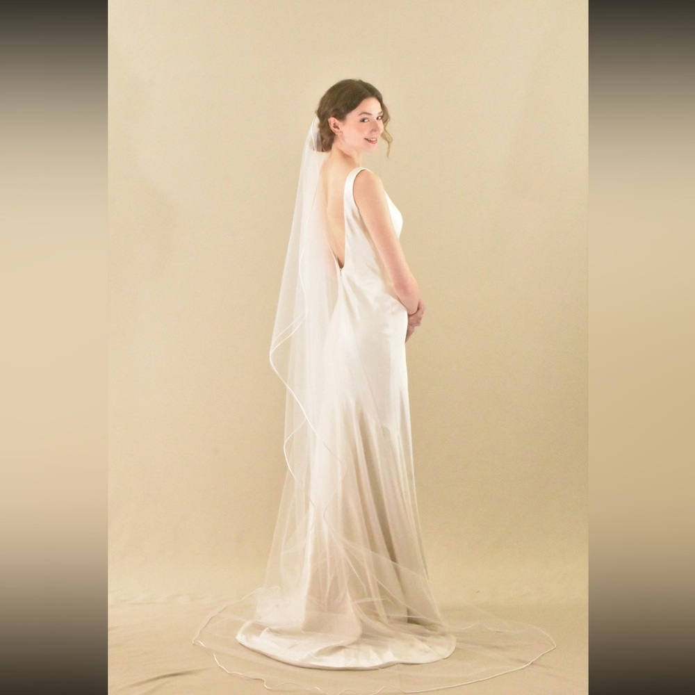 Angel Cut Cathedral Veil - 108" long 72" wide wedding veil with satin cord trim